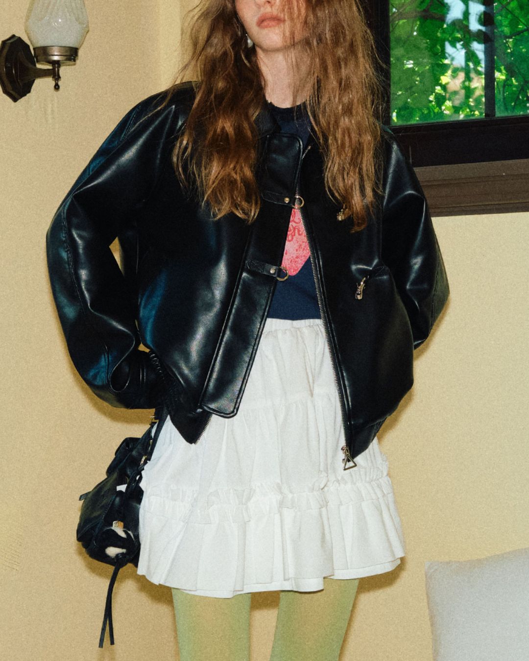 Metal Buckle Leather Jacket　JK038