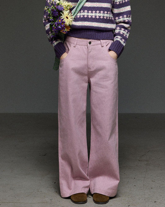 High-waisted Wide Straight Color Pants　PT038