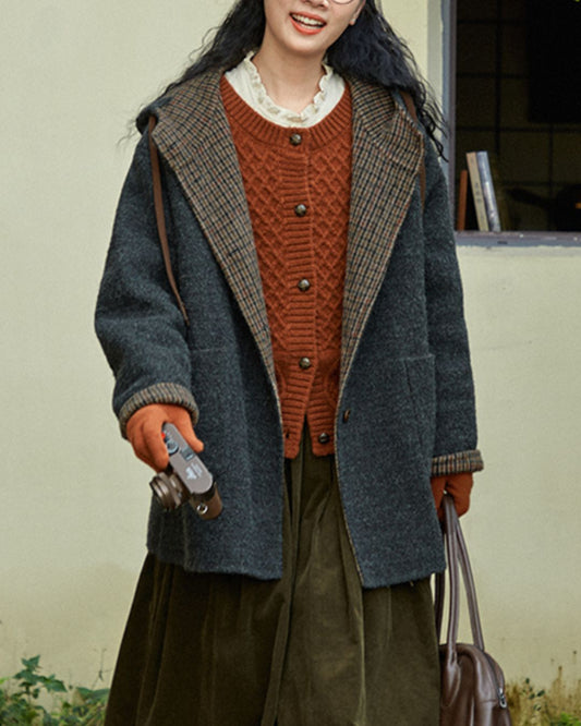 Checked Lined Wool Hooded Coat　CT017