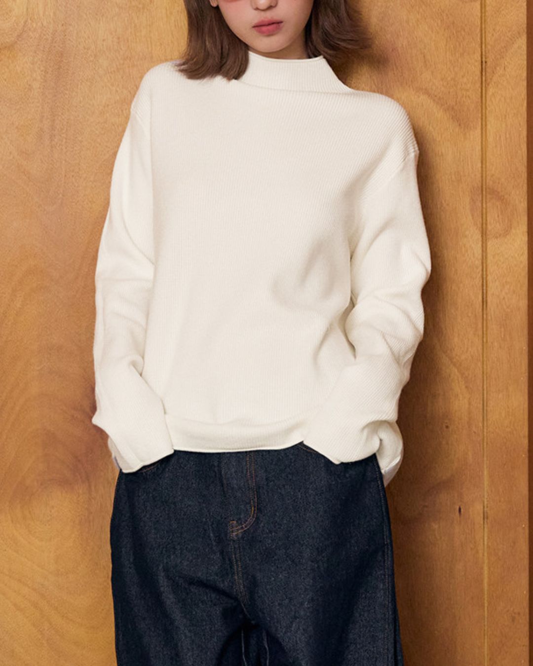 Basic Rib Mock Neck Knit　KN090