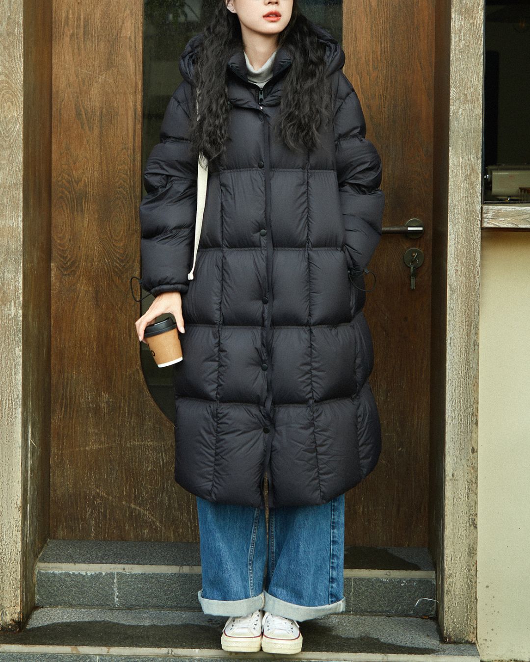 Nylon Hooded Long Down Coat　CT020