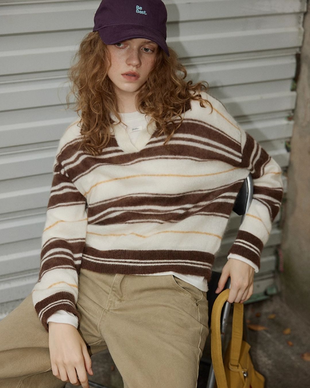 Collared V-neck Border Knit　KN048