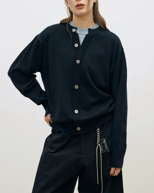 Contrast Color Faux Layered Knit Cardigan　KN114