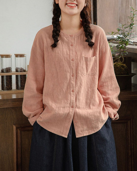 Band-collar Ramie Shirt　LS061