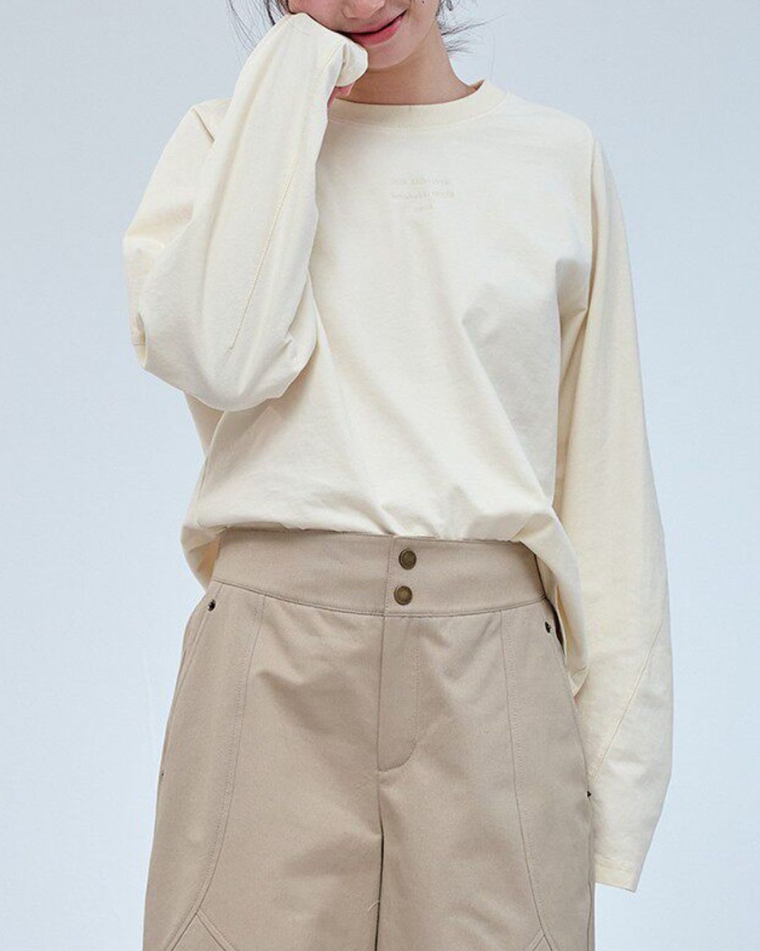 Text Embroidered Cotton Loose T-shirt　LT024