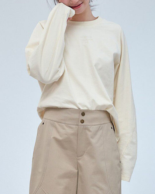 Text Embroidered Cotton Loose T-shirt　LT024