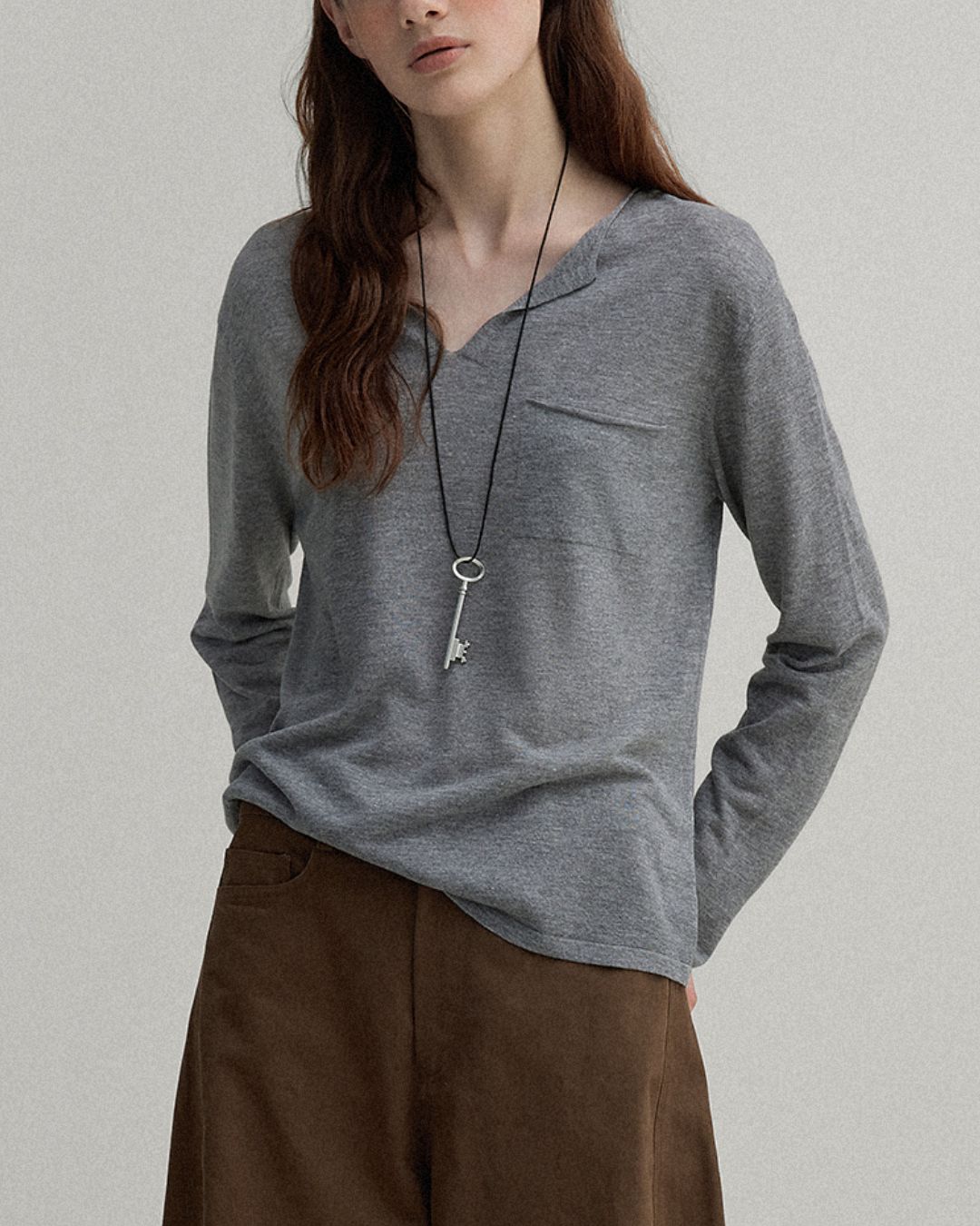 Natural Linen V-neck T-shirt　LT003