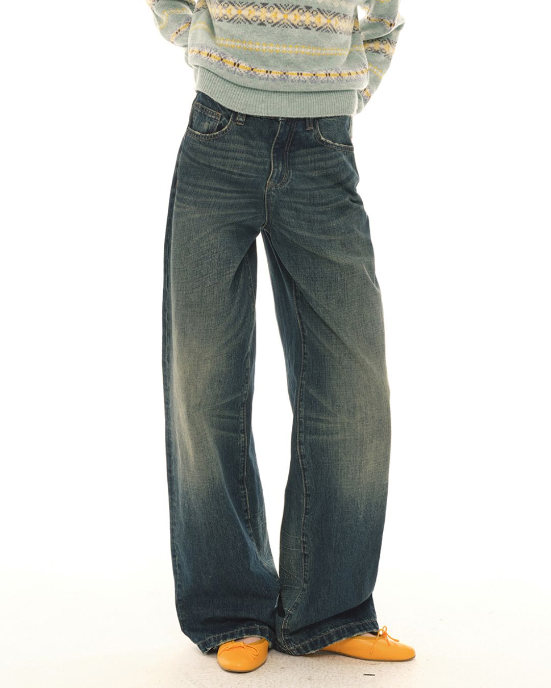 Washed Wide Straight Jeans　DP006