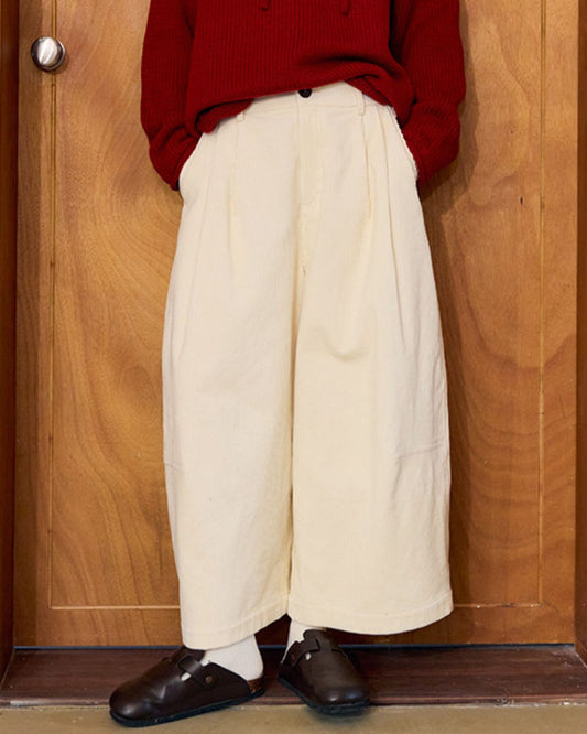 Corduroy Tuck Cropped Wide Pants　PT036
