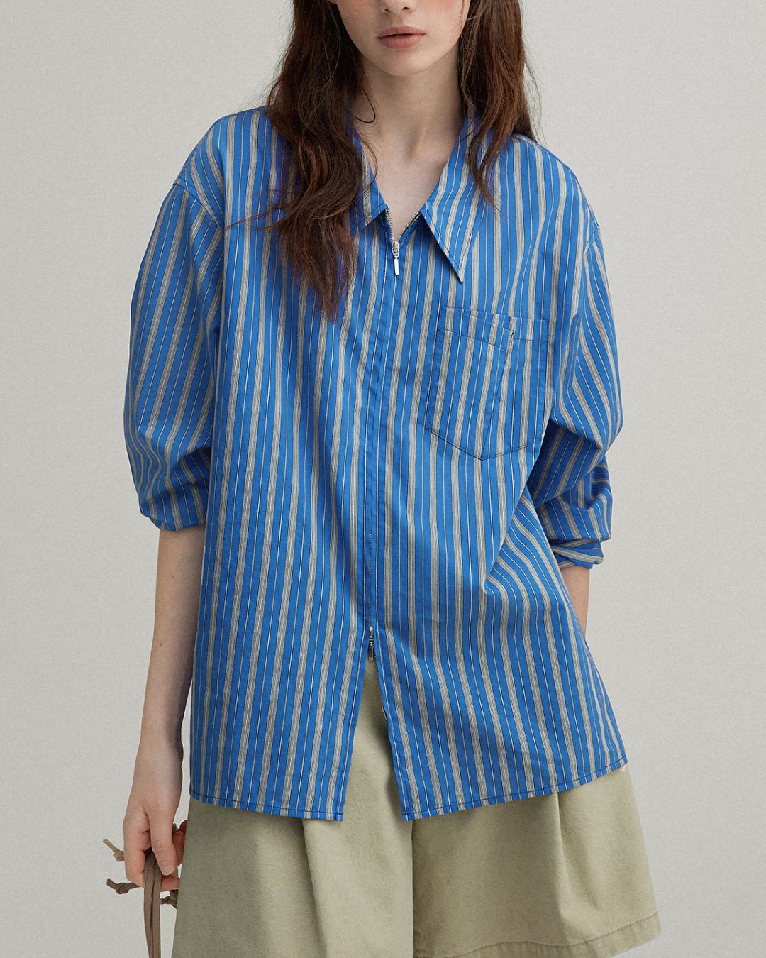 Double Zipper Striped Shirt　LS014