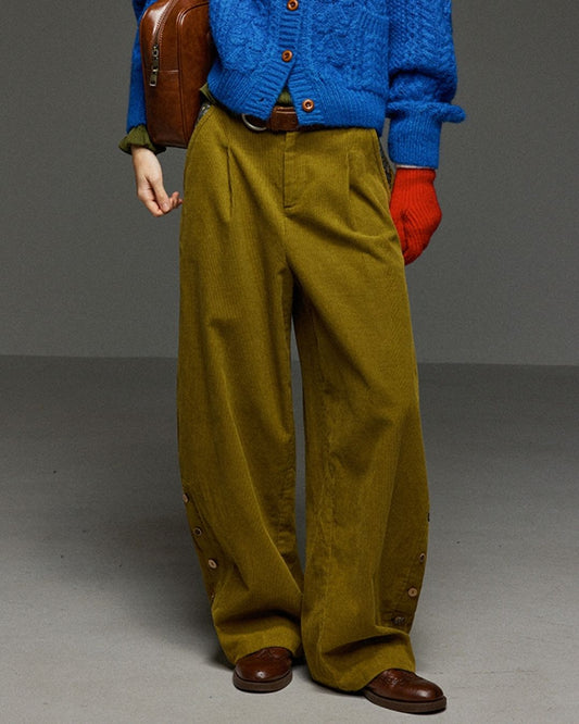 Corduroy Floral  Wide Pants　PT028