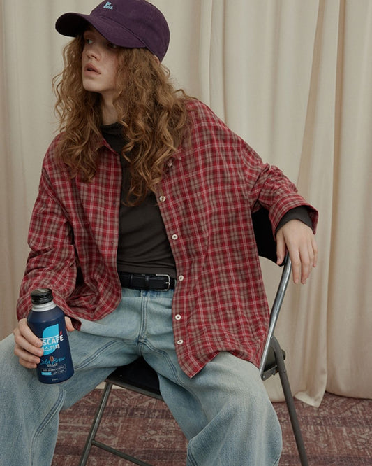 Oversized Checked Cotton Shirt　LS034