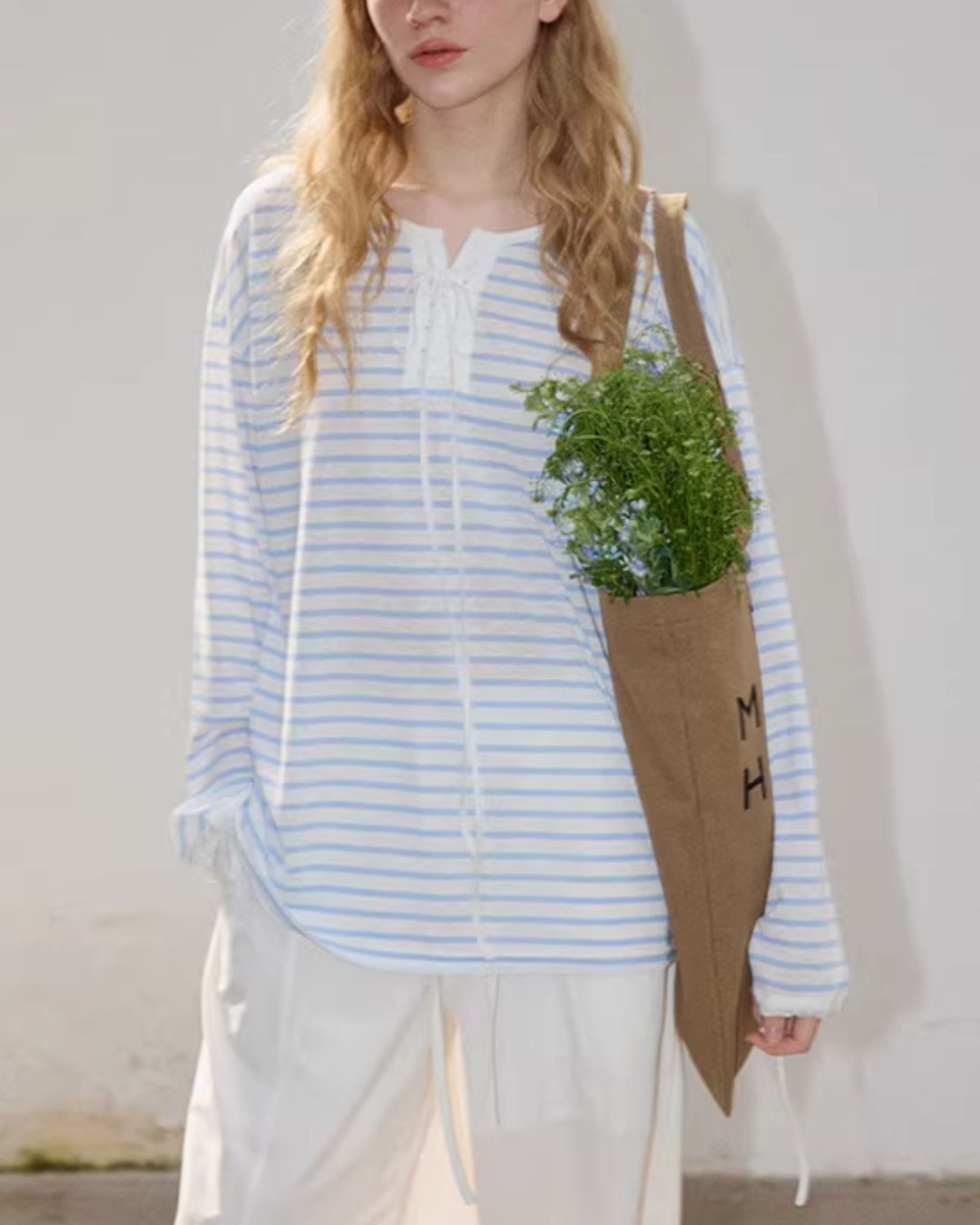 Lace-up Boader Loose T-shirt　LT028