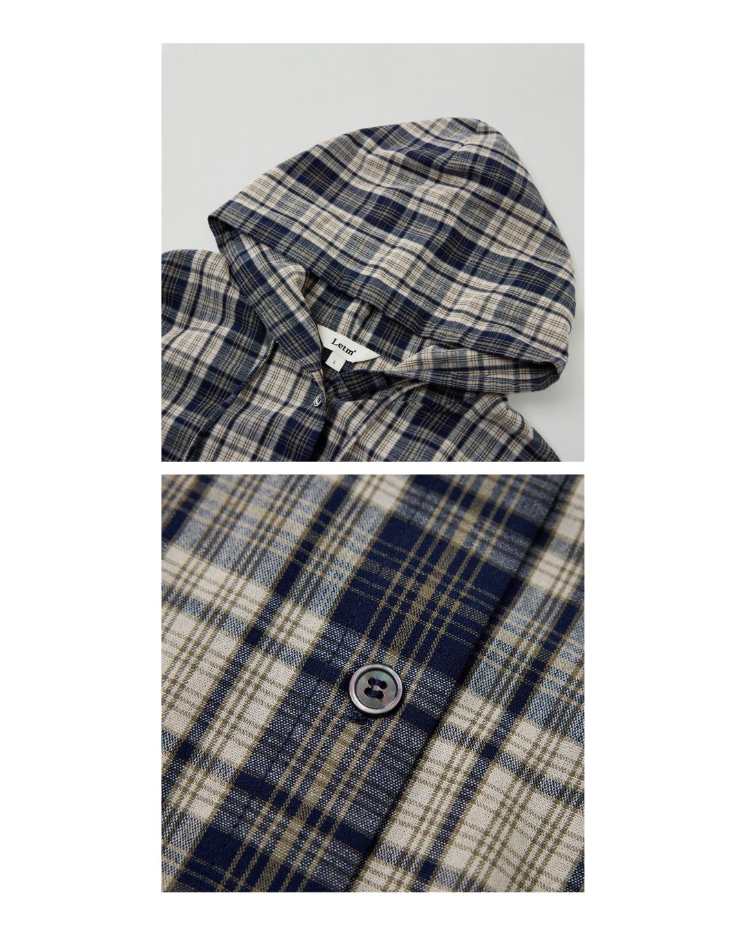 Hooded Drawstring Checked Shirt　LS018
