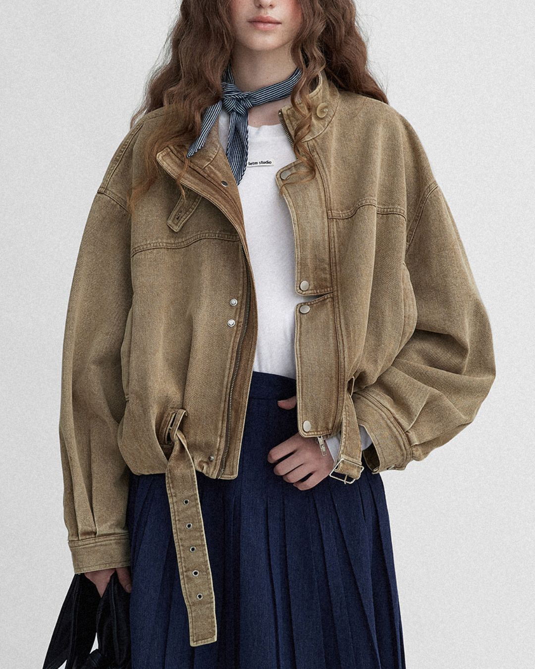 Belted Denim Cropped Jacket　JK026