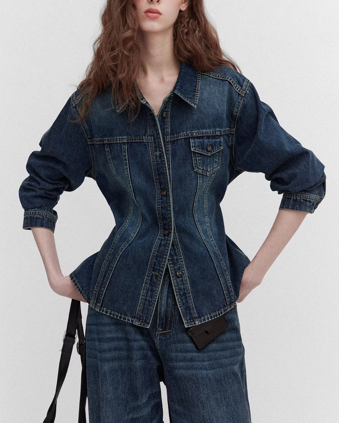 Washed Denim Shirt Jacket & Wide Denim Pants　JK091