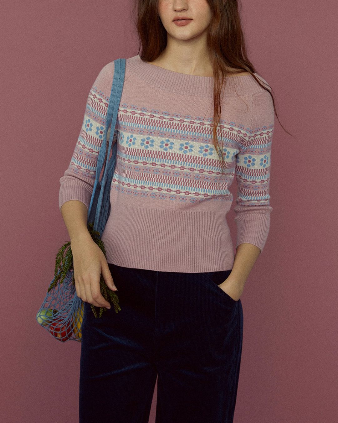 Retro Cherry Blossom Fitted Nordic Knit　KN095