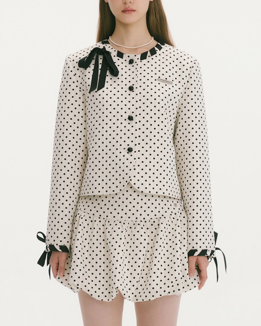 Ribbon Lace-Up Collarless Jacket　JK029