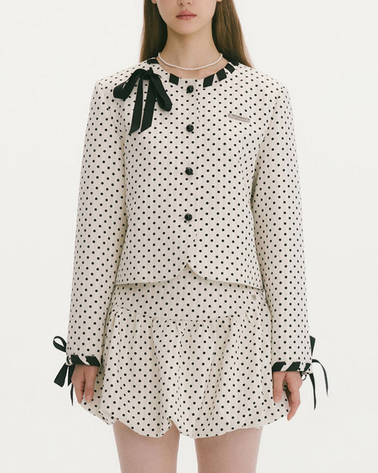 Ribbon Lace-Up Collarless Jacket　JK029