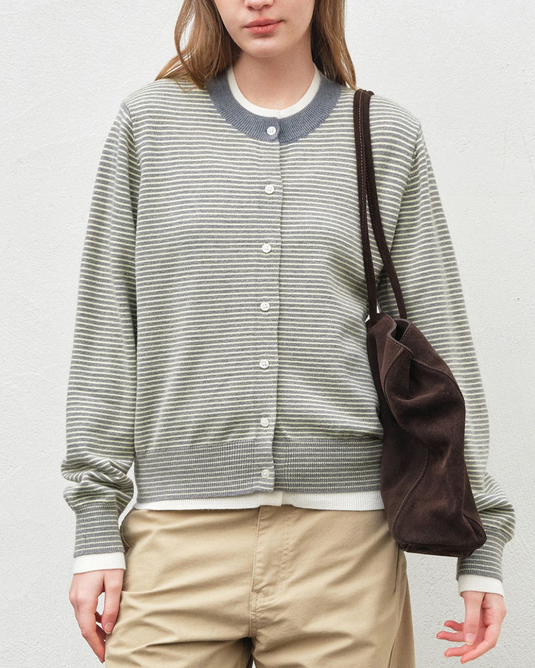 Fake Layered Fine Border Knit Cardigan　KN099