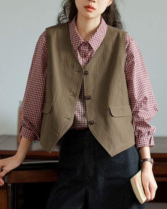 V-neck Cotton Cropped Vest　VT020