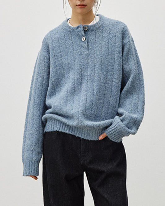 Henley Neck Relaxed Sweater　KN064