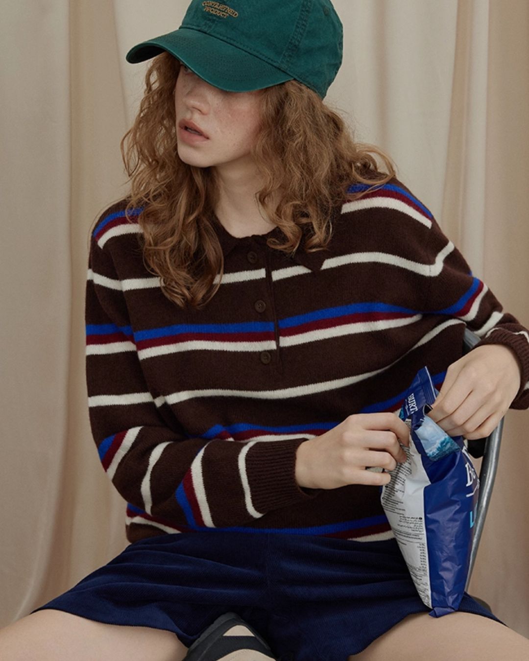 Contrast Border Polo Collar Knit　KN045