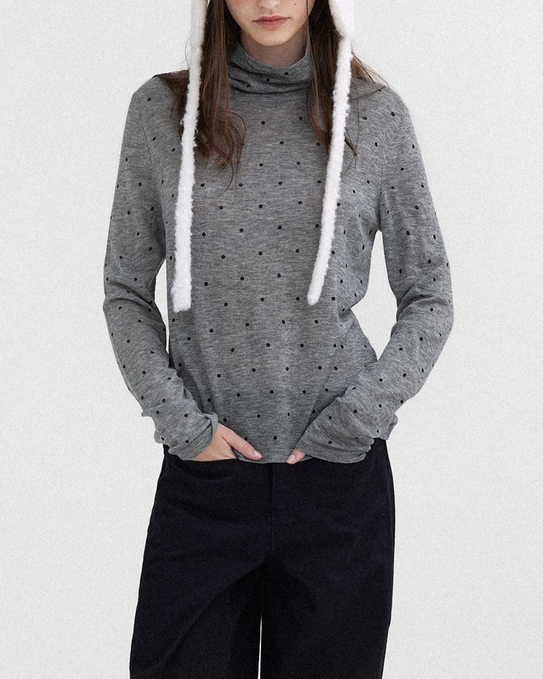 Airy High-neck Polka Dot Knit　KN037