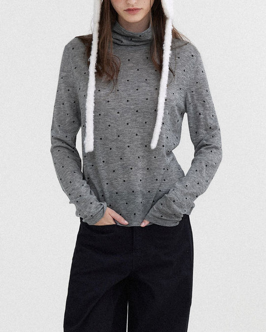 Airy High-neck Polka Dot Knit　KN037
