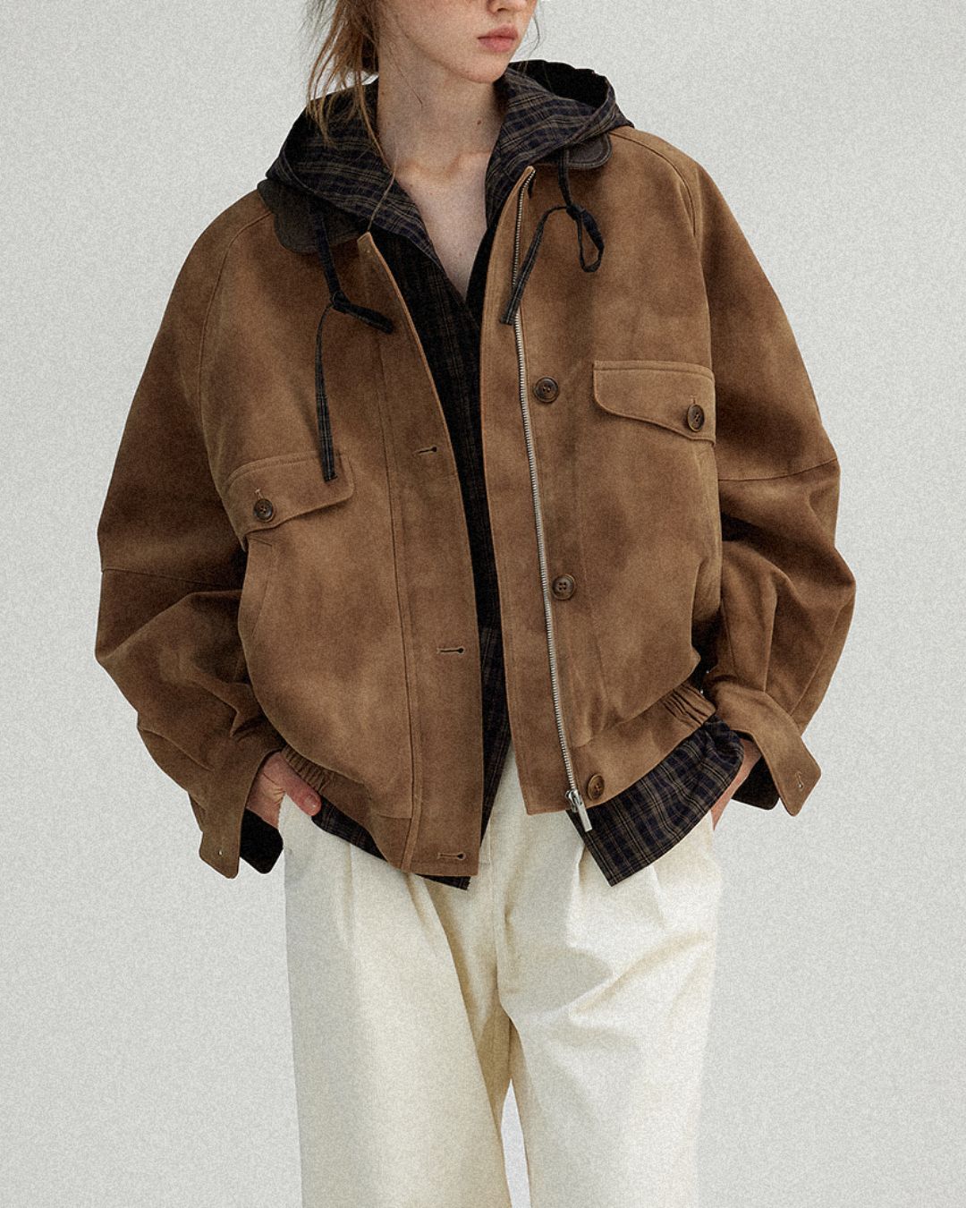 Leather Collar Suede Jacket　JK028