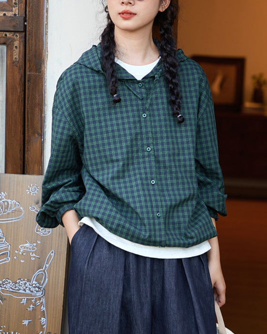Casual Hooded Checked Shirt　LS053