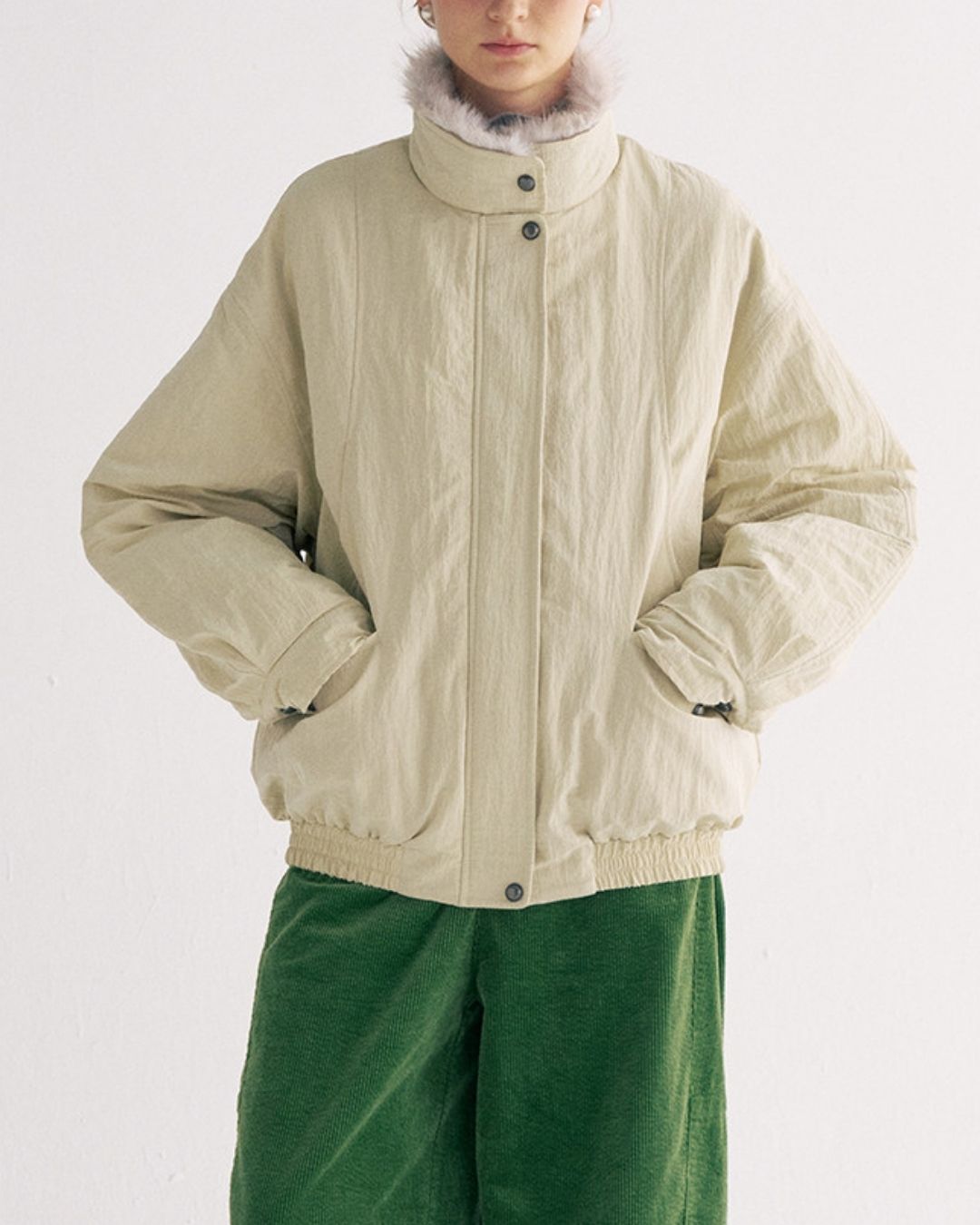 Detachable Fur Collar Quilted Jacket　JK078