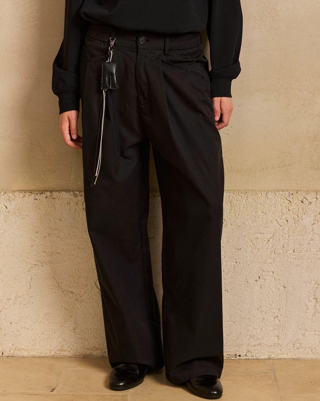 Rope ＆ Leather Tag Tuck Wide Pants　PT033