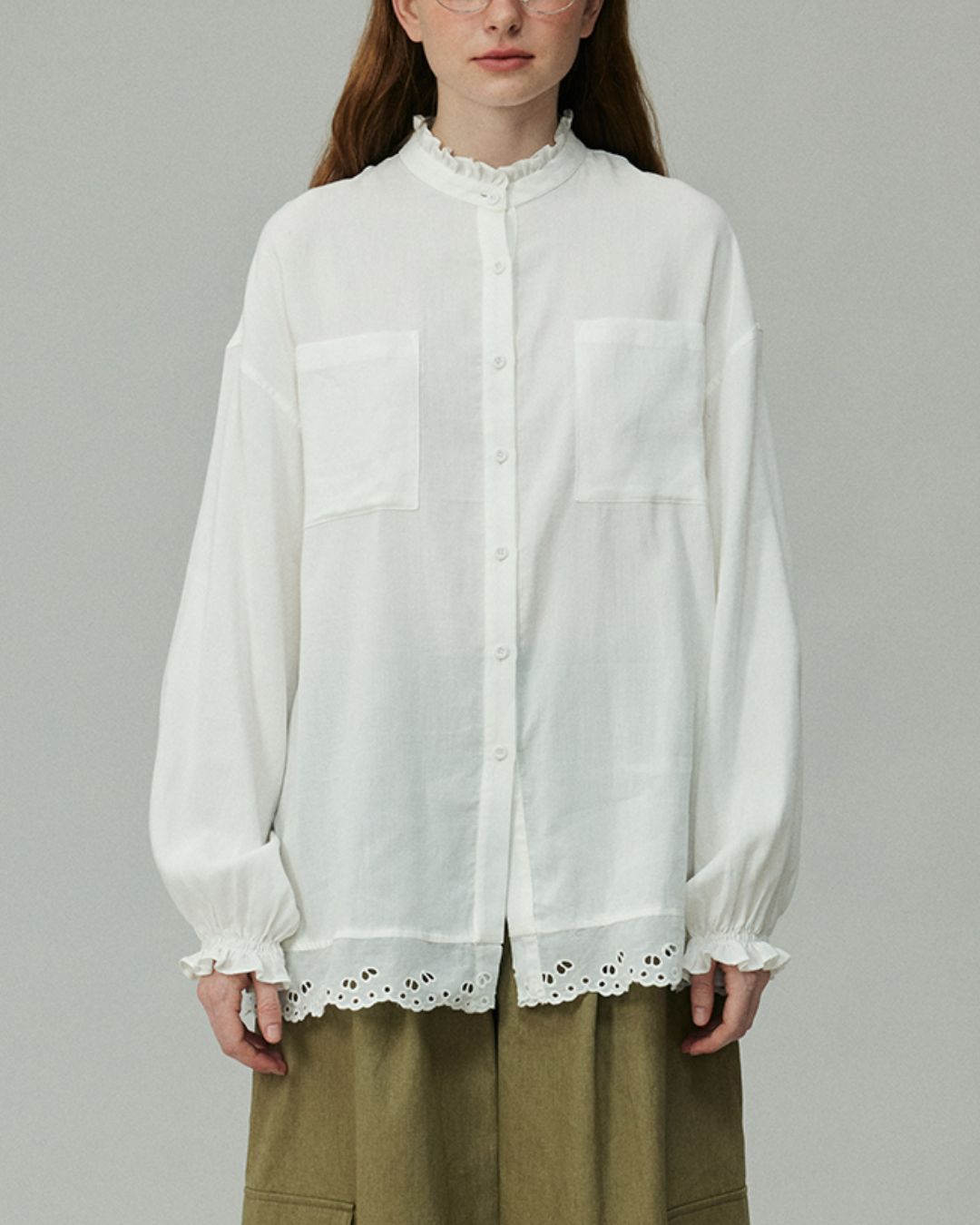 Stand Collar Frill Shirt　LS001