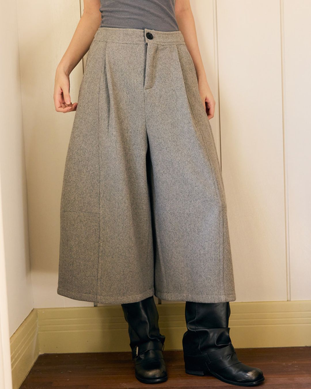 Wool Blend Wide Cropped Pants　PT035