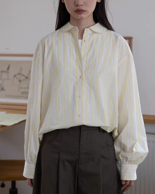 Round-collar Loose Striped Shirt　LS063