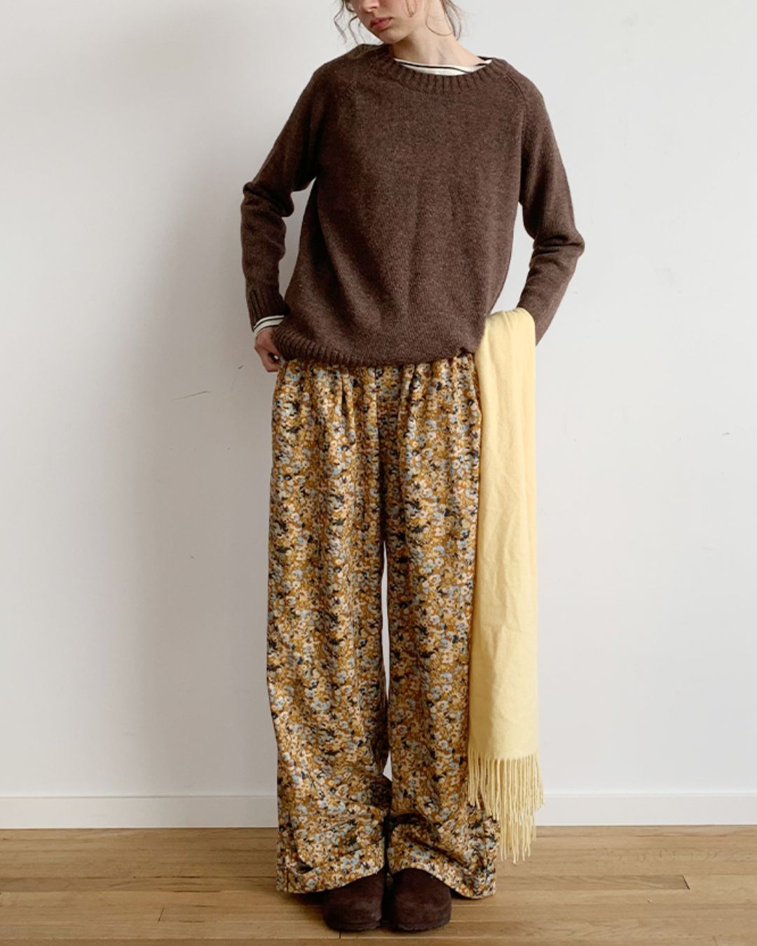 Corduroy Floral Wide Pants　PT004