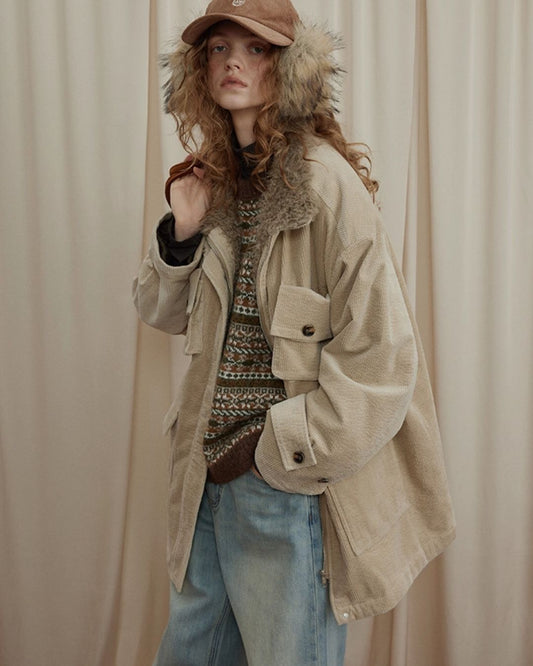 Fur-lined Corduroy Work Jacket　JK045