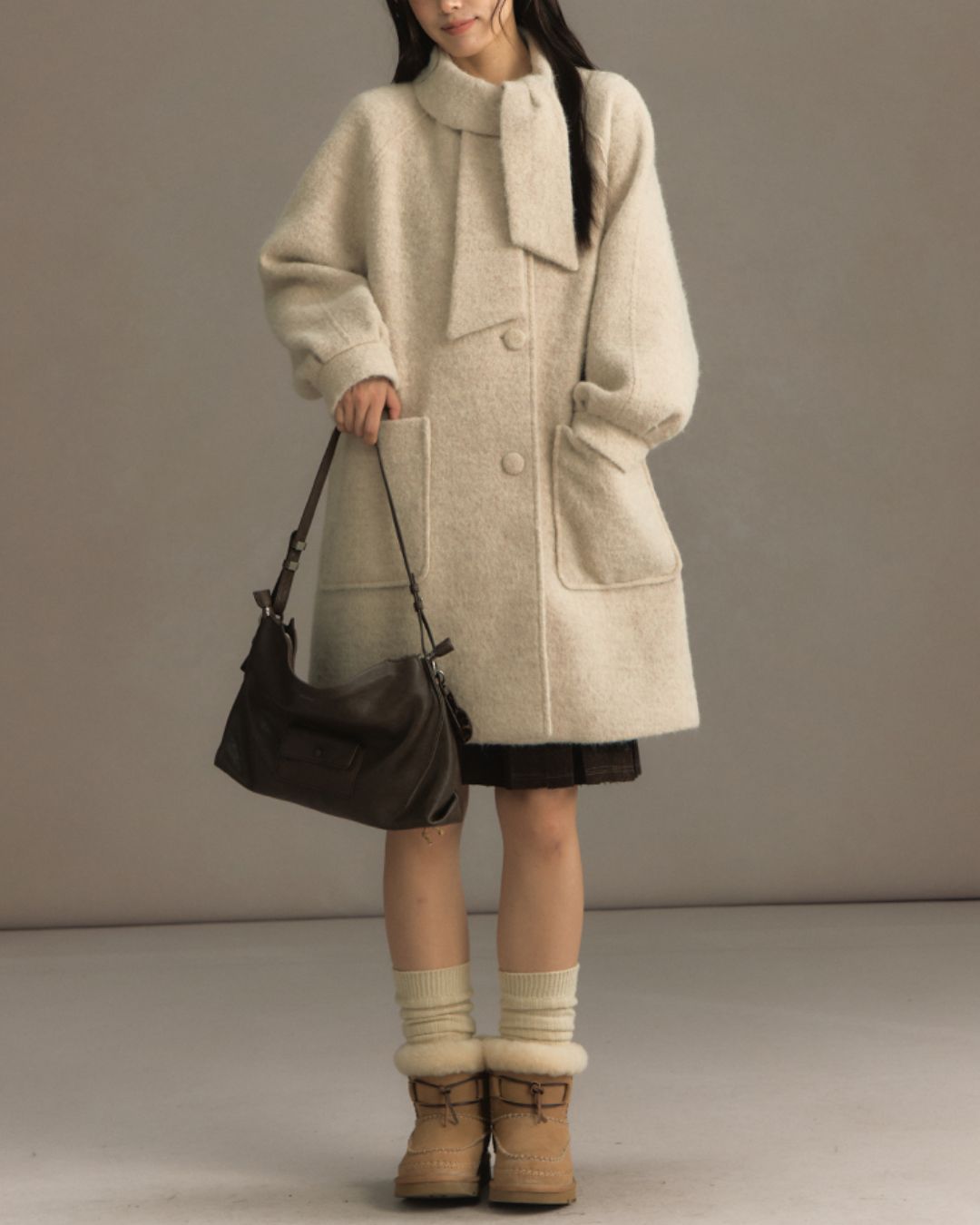 Bowtie Collar A-line Coat　CT023