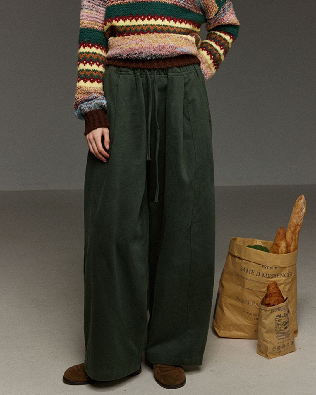 Drawstring Tuck Wide Denim Pants　DP011