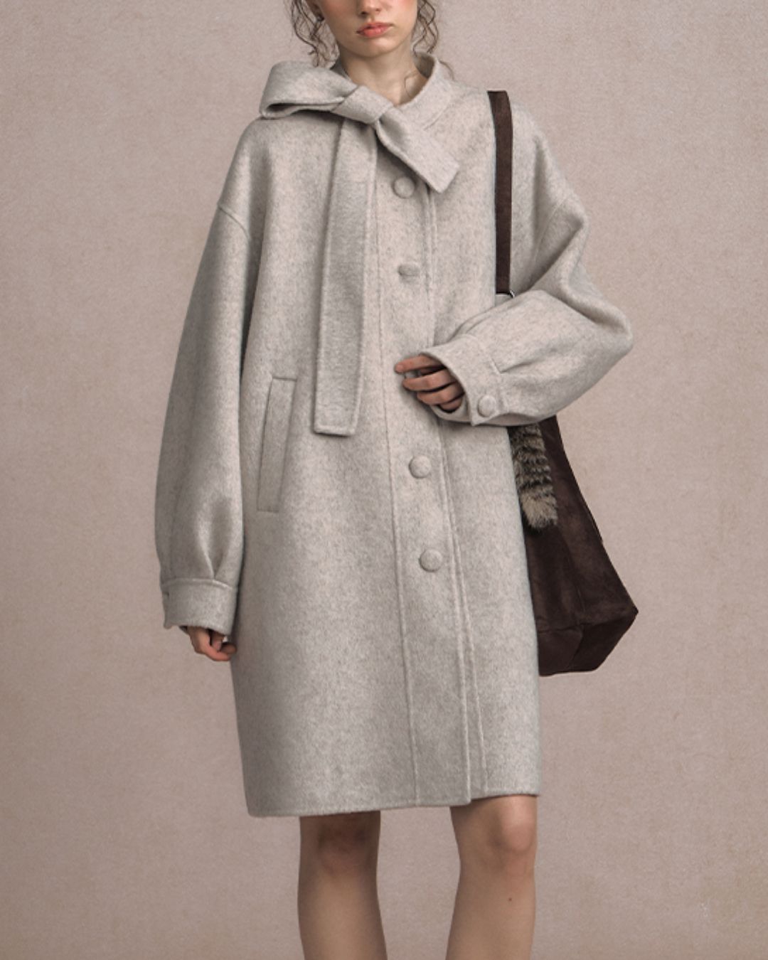 Bow-tied Pleated Cuff Wool Coat　CT026
