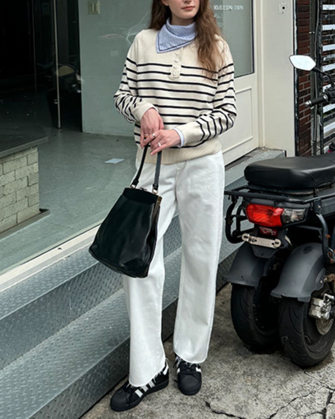 Half-button Border Sweater　KN002