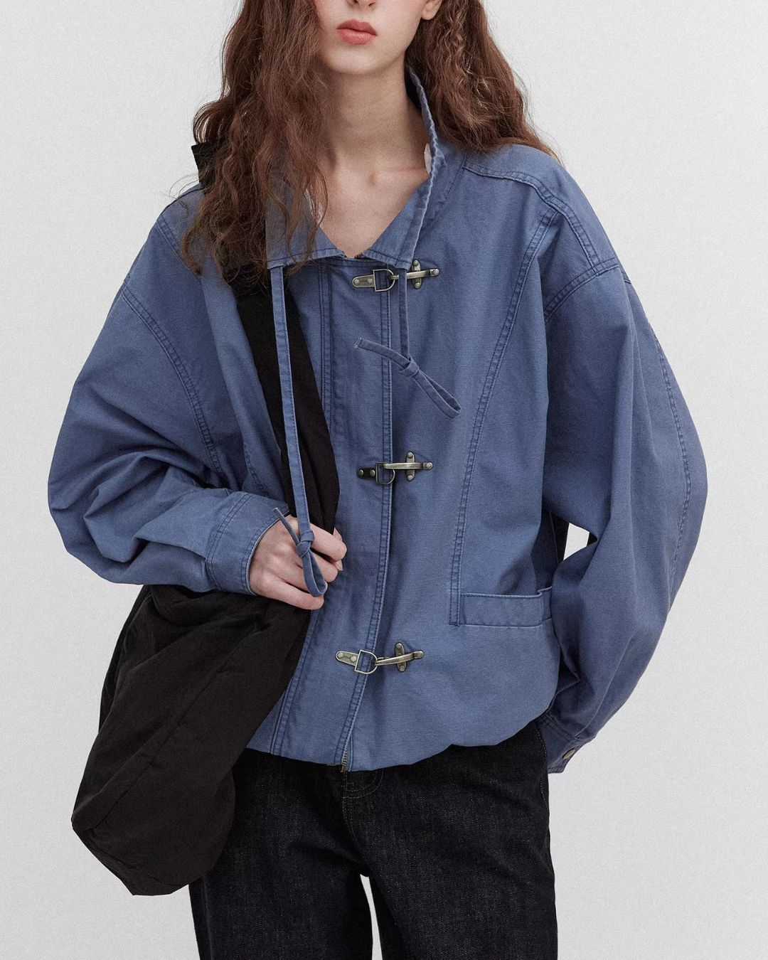 Vintage Metal Button Denim Jacket & Gathered Shorts　JK090