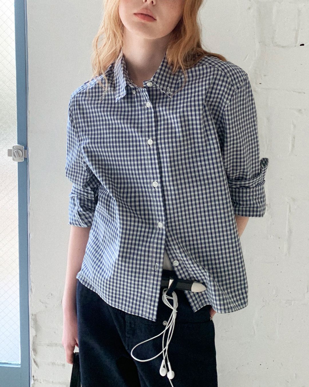 Cropped Button-down Checked Shirt　LS051