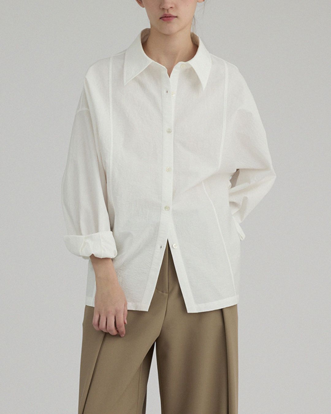 Back Button Basic Shirt　LS022