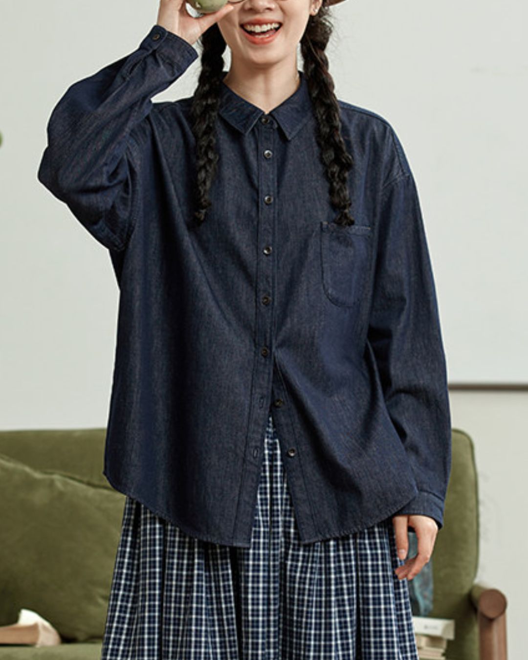 Casual Navy Denim Shirt　LS041