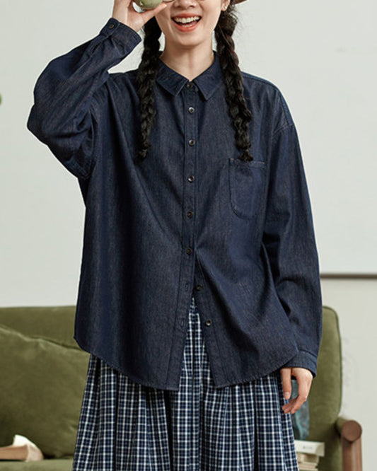 Casual Navy Denim Shirt　LS041