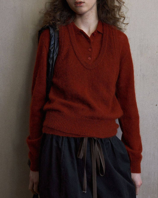 Fluffy U-neck Knit Vest　VT022