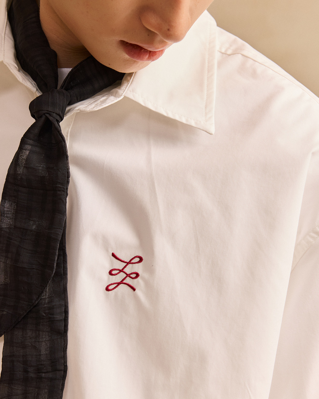 Chest Embroidered Casual Collar Shirt　LS047