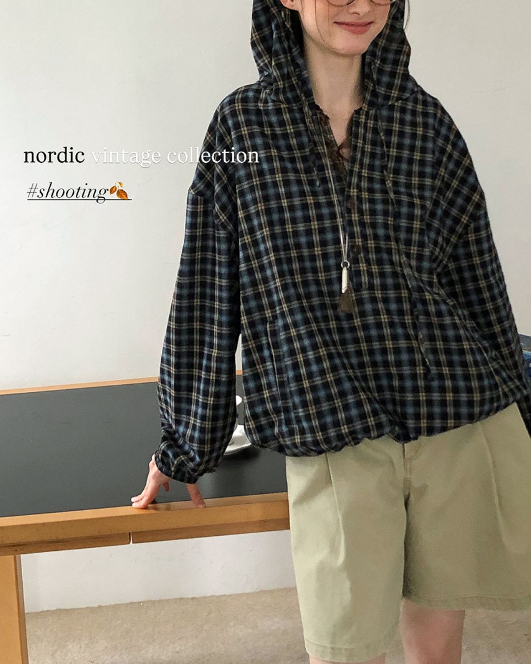 Striped ＆ Checked Hooded Shirt　LS010